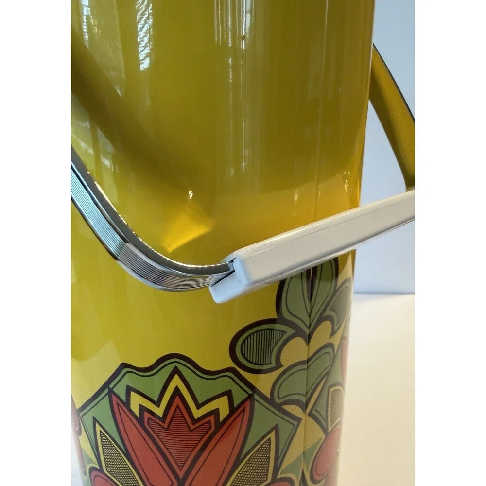 Vintage 70s Japan Airpot Pump Thermos MCM Mod Flower Power Yellow Green Orange